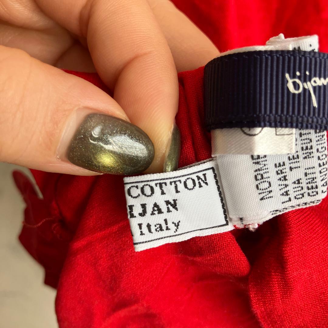 bijan ビジャン 刺繍ロンT イタリア製 コットン100% レッド L相当