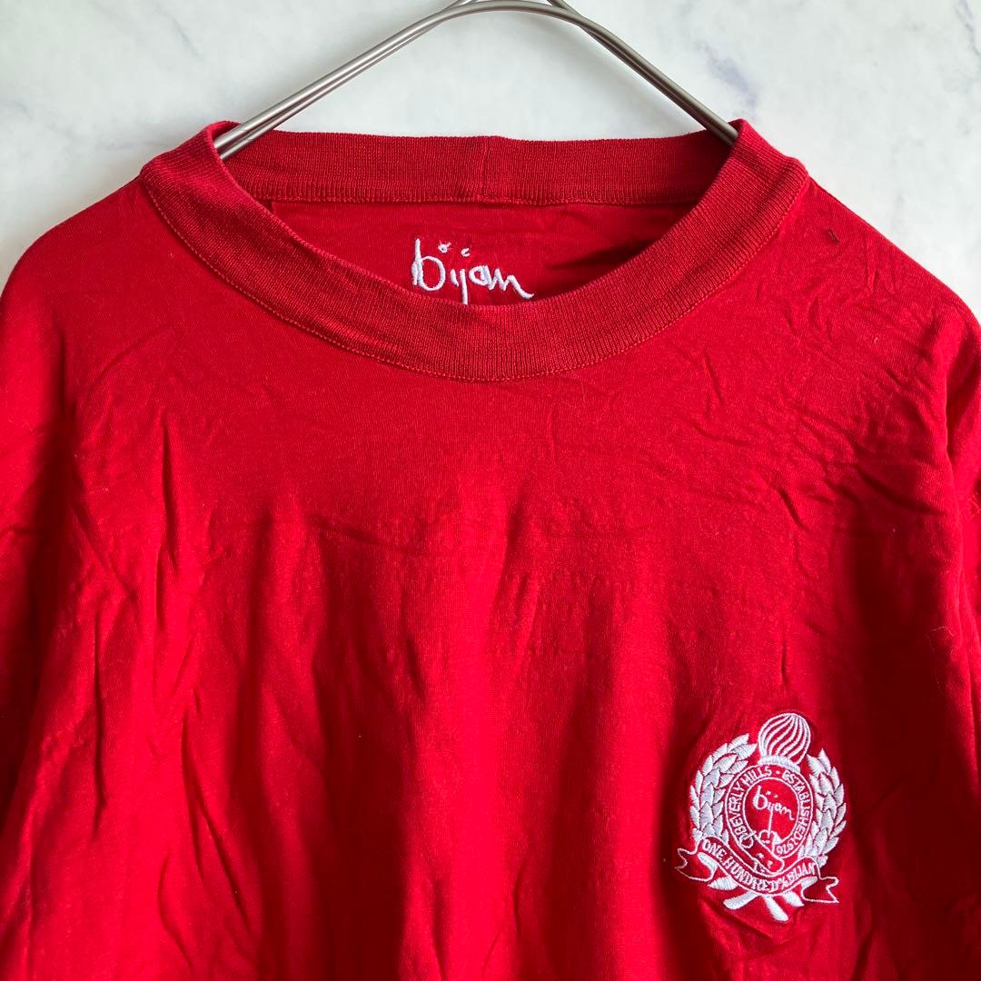 bijan ビジャン 刺繍ロンT イタリア製 コットン100% レッド L相当