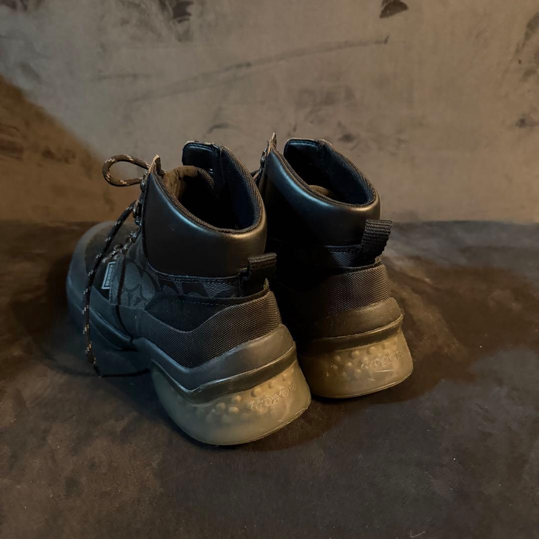 coachハイカットブラックシグネチャーレザースニーカー41約26.5cmブーツ