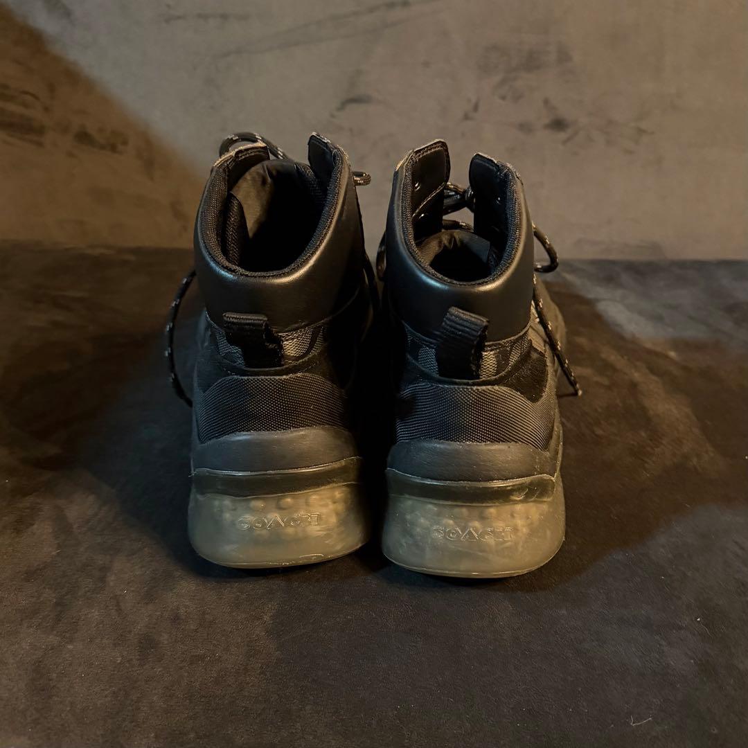 coachハイカットブラックシグネチャーレザースニーカー41約26.5cmブーツ