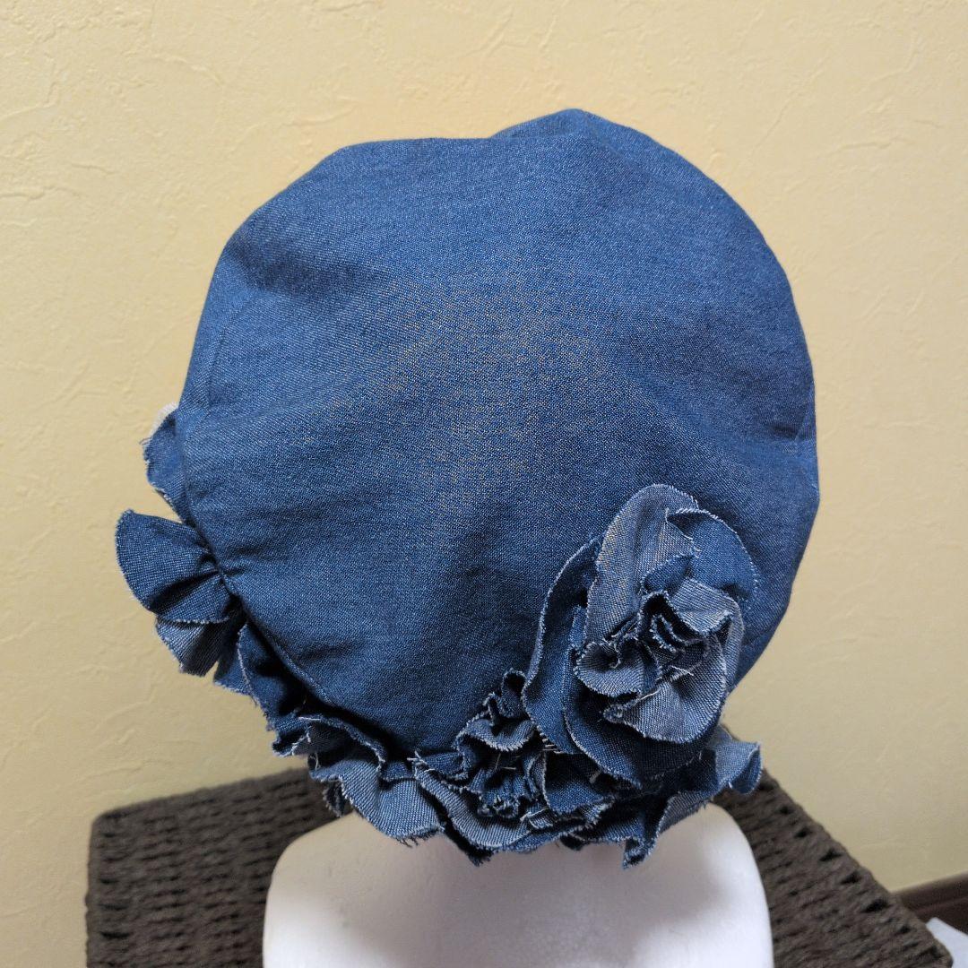 デニム共花ベレー ブルー アジャスター付き
