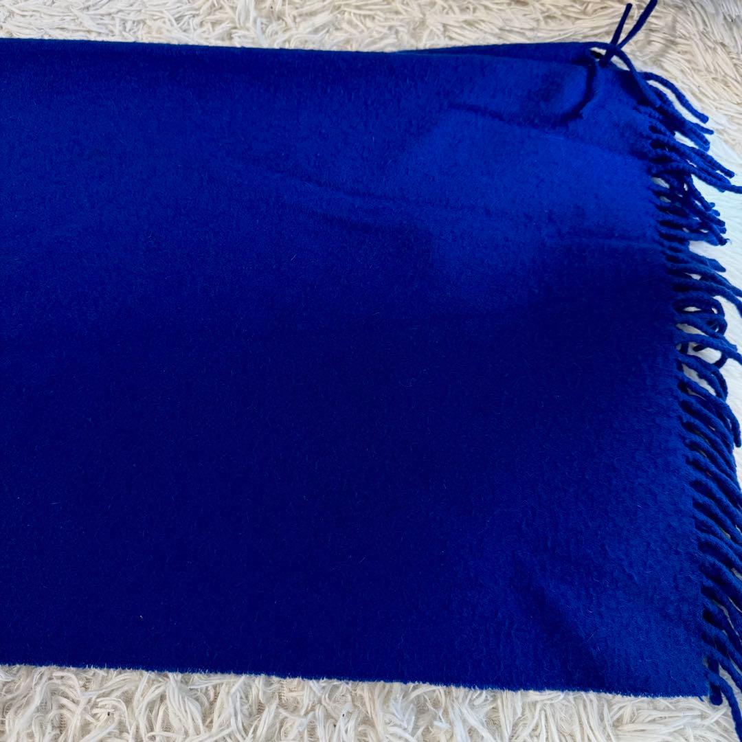 【美品】エルメス　カシミヤ100 フリンジ　マフラー　ブルー