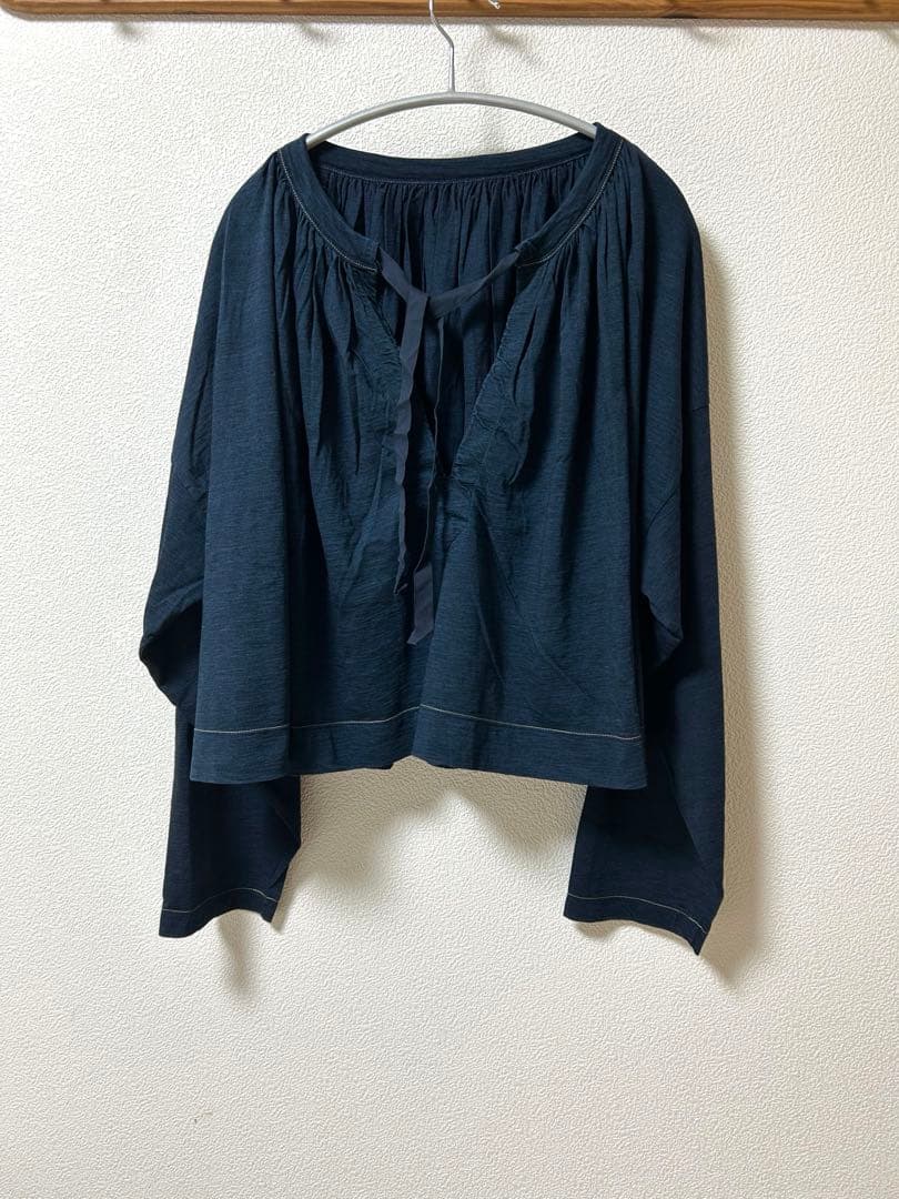 25SS 45R スーピマ天竺のギャザーブラウス（インディゴ）