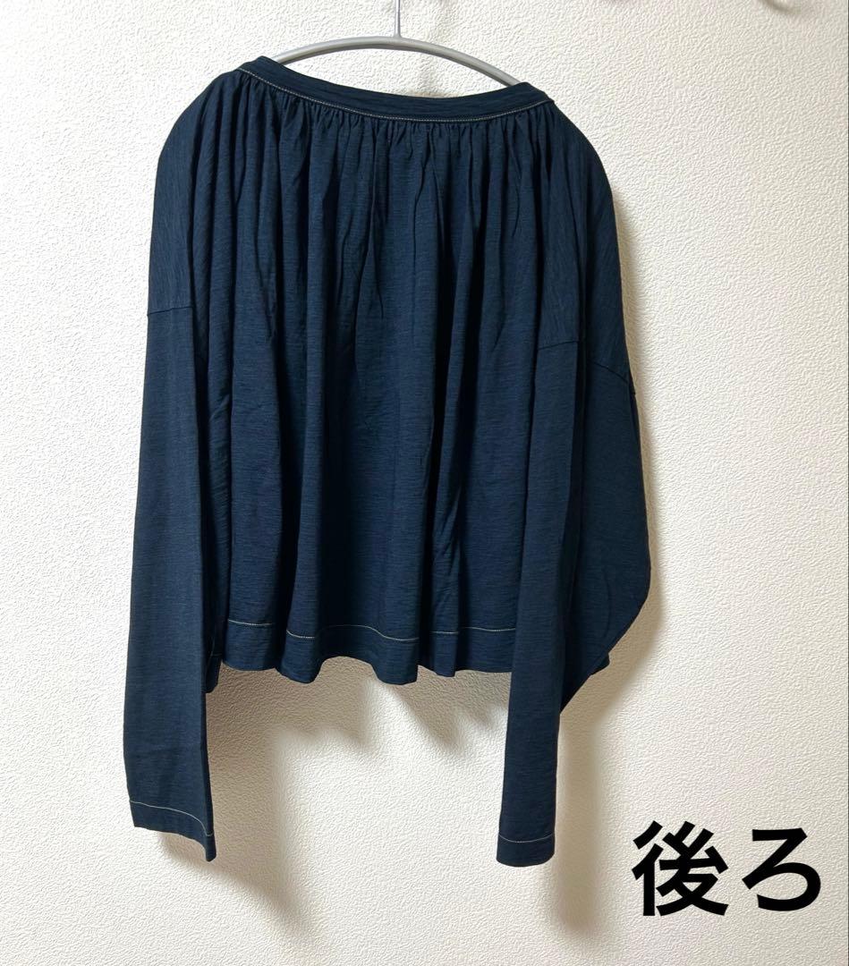 25SS 45R スーピマ天竺のギャザーブラウス（インディゴ）