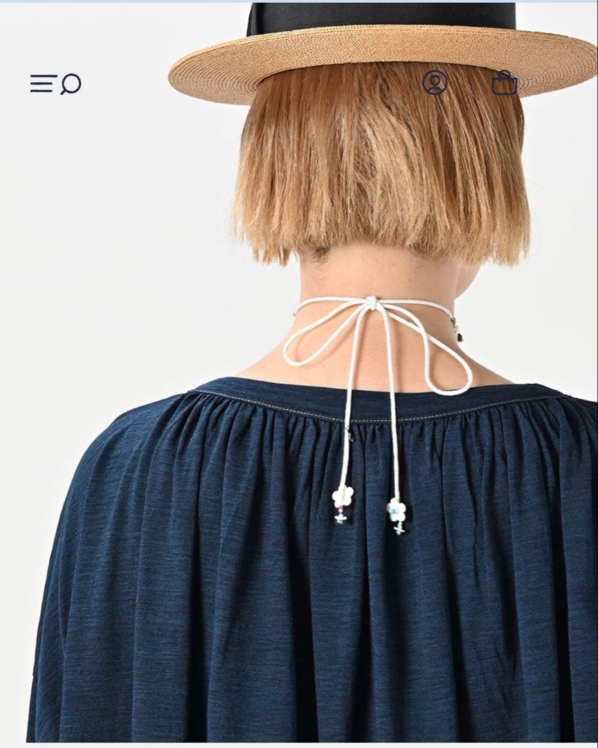 25SS 45R スーピマ天竺のギャザーブラウス（インディゴ）