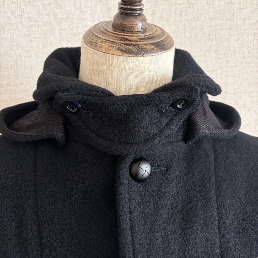 DANTON 【新品タグ付き】フード付きブラックウールコート 日本製 34