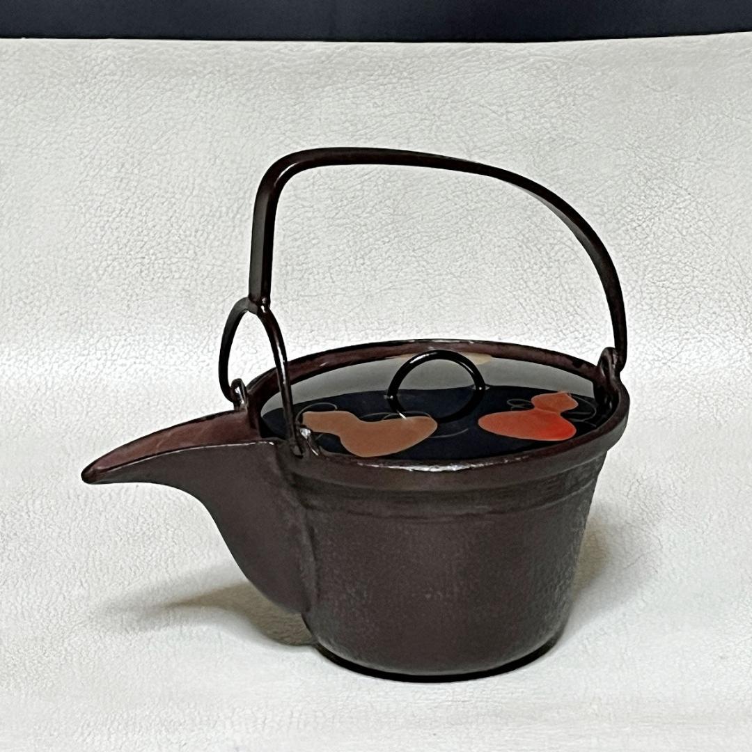 文映 銚子 共箱 瓢蒔絵 替蓋付 鉄製 燗鍋 酒次 酒器 【k3523】