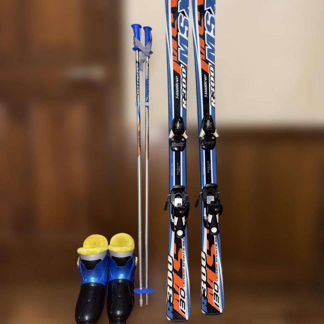 子ども用スキー3点セット Swallow 130cm チューンナップ済み袋付き