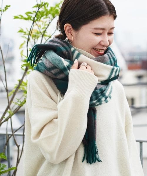 美品　Joshua Ellis チェック柄　グリーン　大判ストール