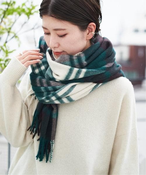 美品　Joshua Ellis チェック柄　グリーン　大判ストール