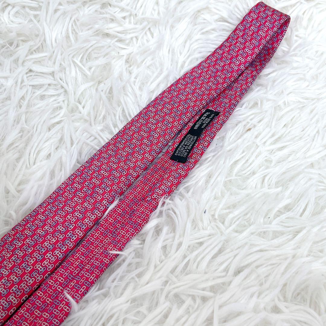 小物 HERMES Silk Tie Pink H Logo Pattern