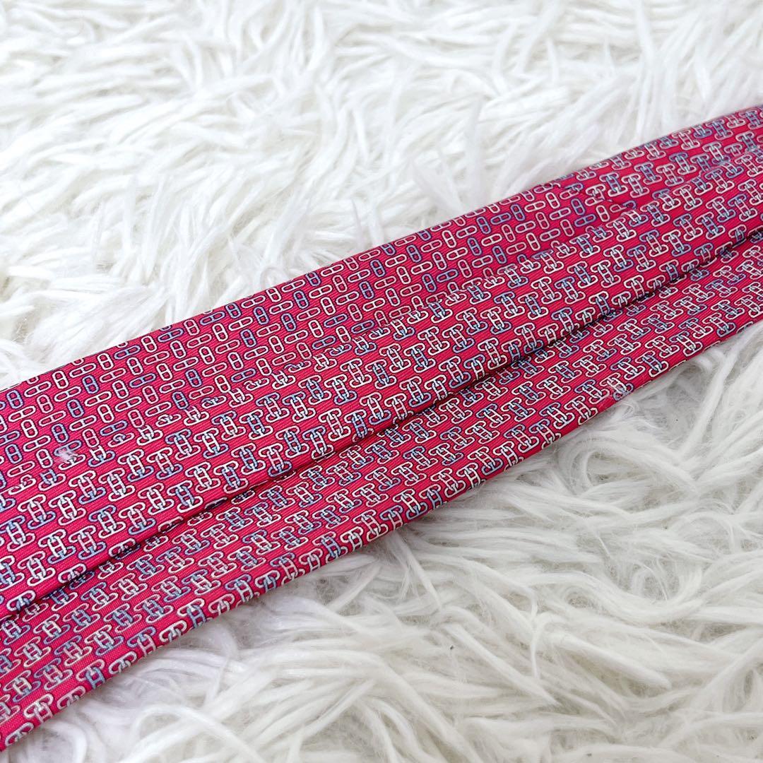 小物 HERMES Silk Tie Pink H Logo Pattern