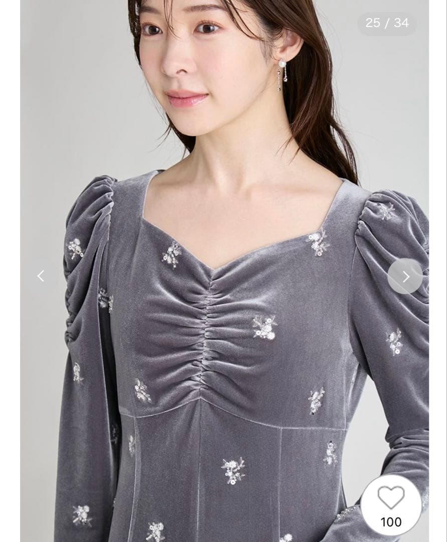 CELFORD 花柄刺繍 ベロアワンピース GRY 36