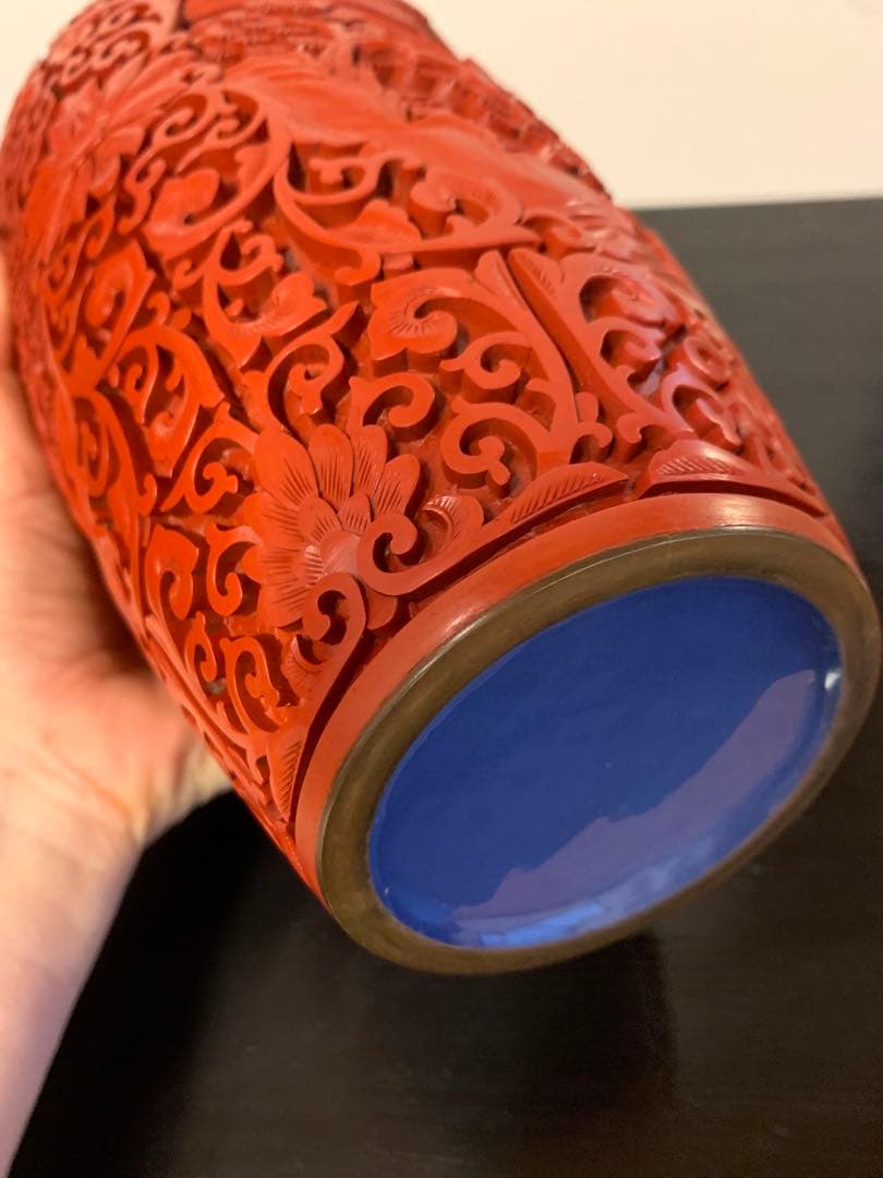 美品／堆朱の彫刻花瓶 /中国骨董/週末限定セール