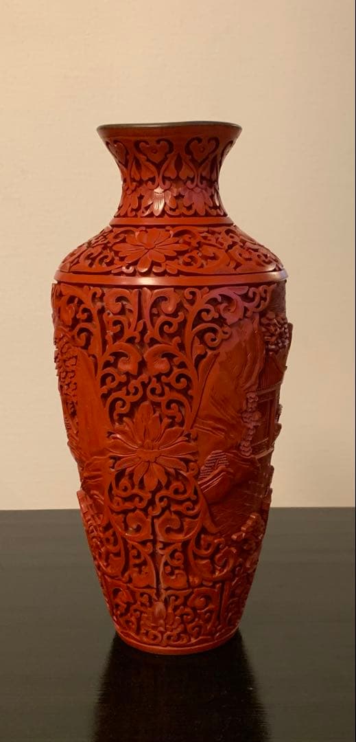美品／堆朱の彫刻花瓶 /中国骨董/週末限定セール