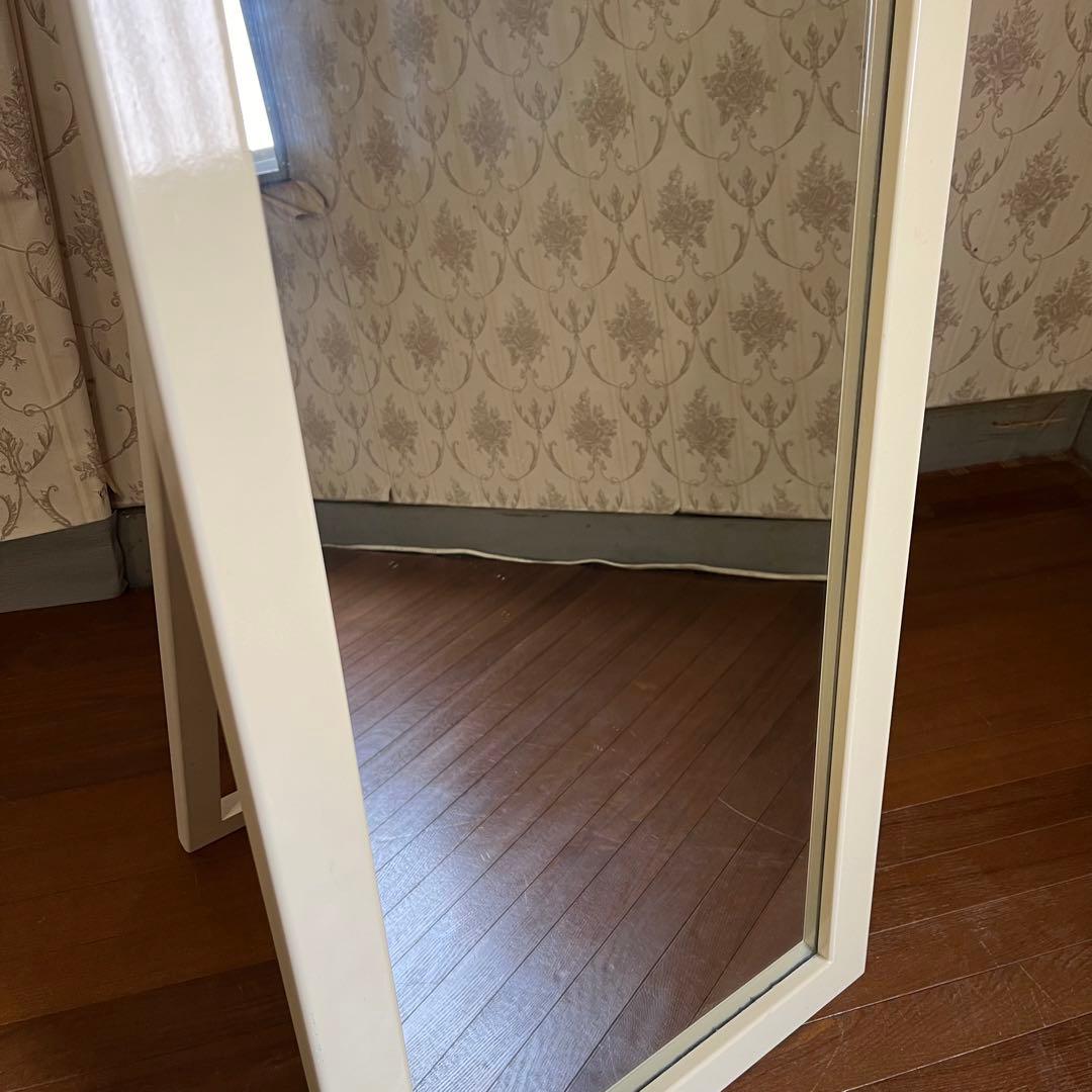 【アンティーク】北欧レトロ 折り畳み スタンドミラー 姿見 全身 鏡 古道具