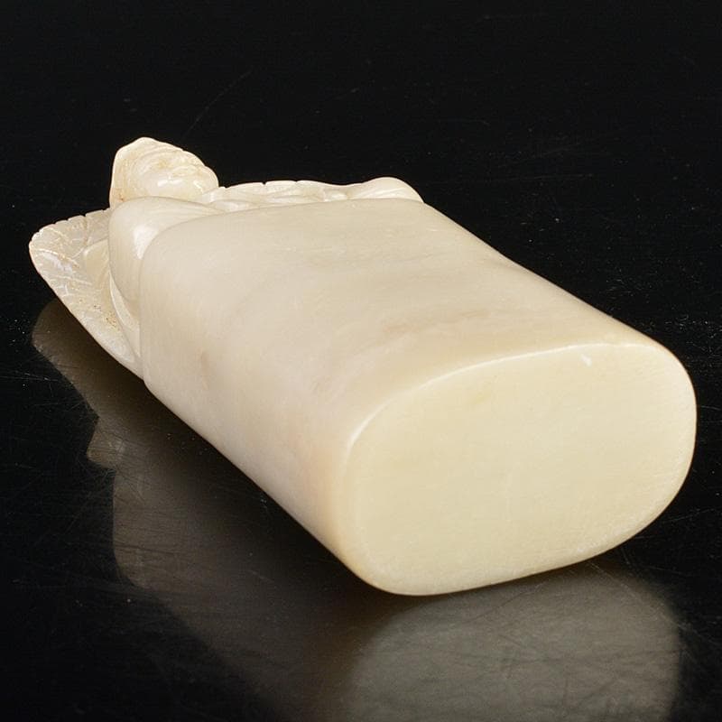 NM　中国玉石白玉彫刻　観音菩薩像仏像　印材重さ約425g　M　R6796