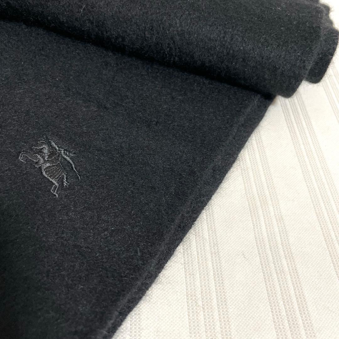 BURBERRY バーバリー カシミヤ100% マフラー 黒 無地 ホースロゴ