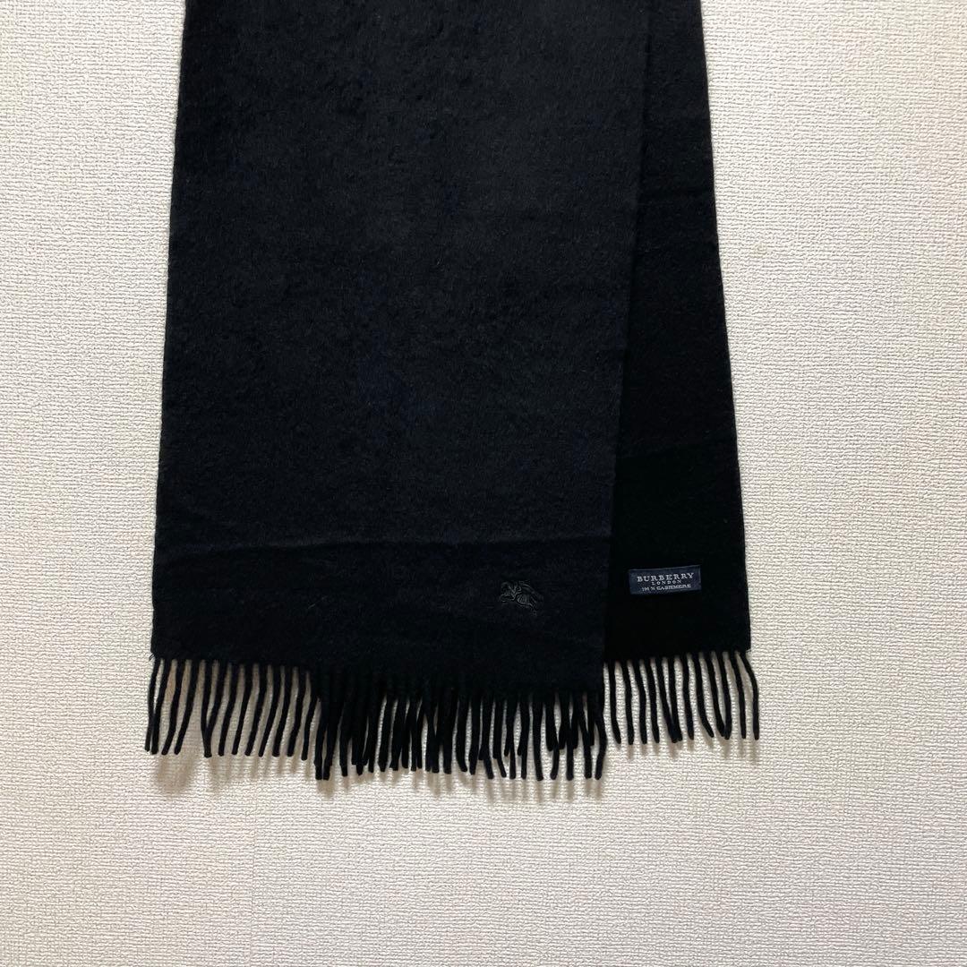 BURBERRY バーバリー カシミヤ100% マフラー 黒 無地 ホースロゴ