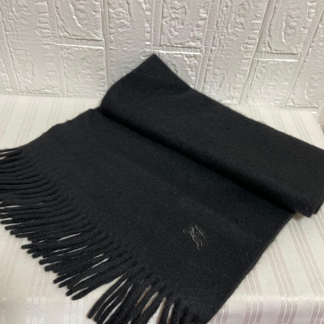 BURBERRY バーバリー カシミヤ100% マフラー 黒 無地 ホースロゴ