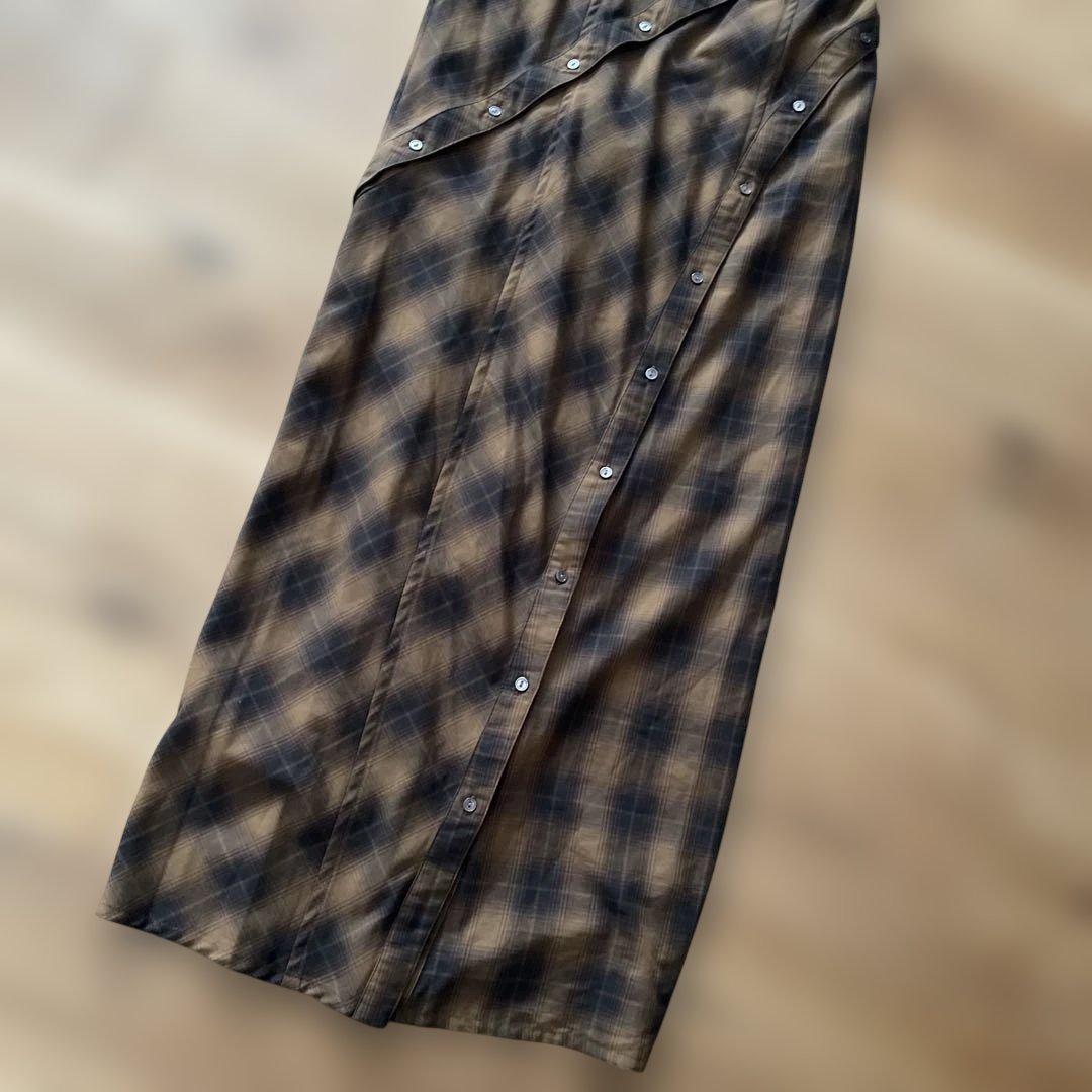 MAISON SPECIAL ボタンスリットチェックキャミワンピース　ブラウン