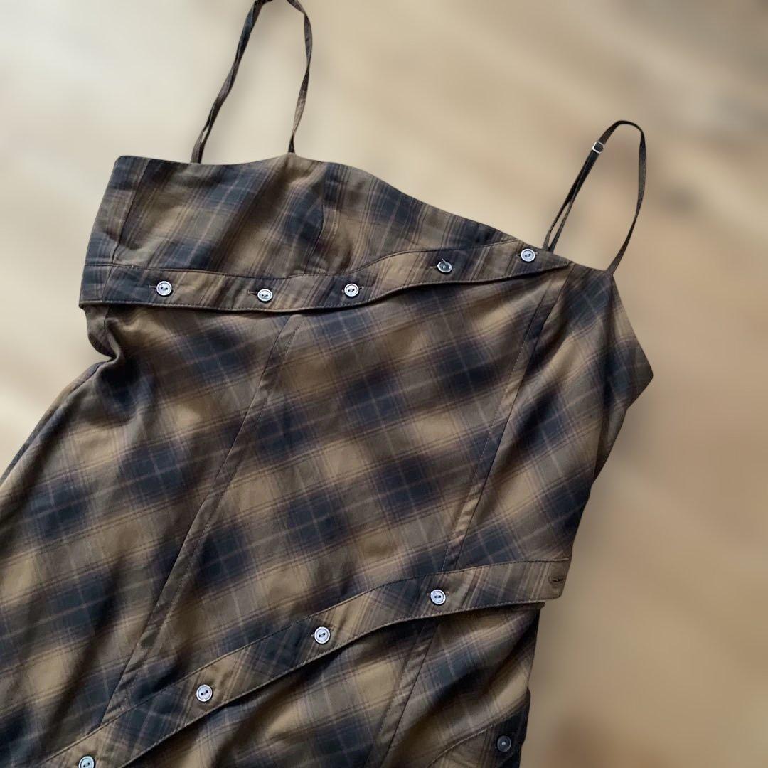 MAISON SPECIAL ボタンスリットチェックキャミワンピース　ブラウン