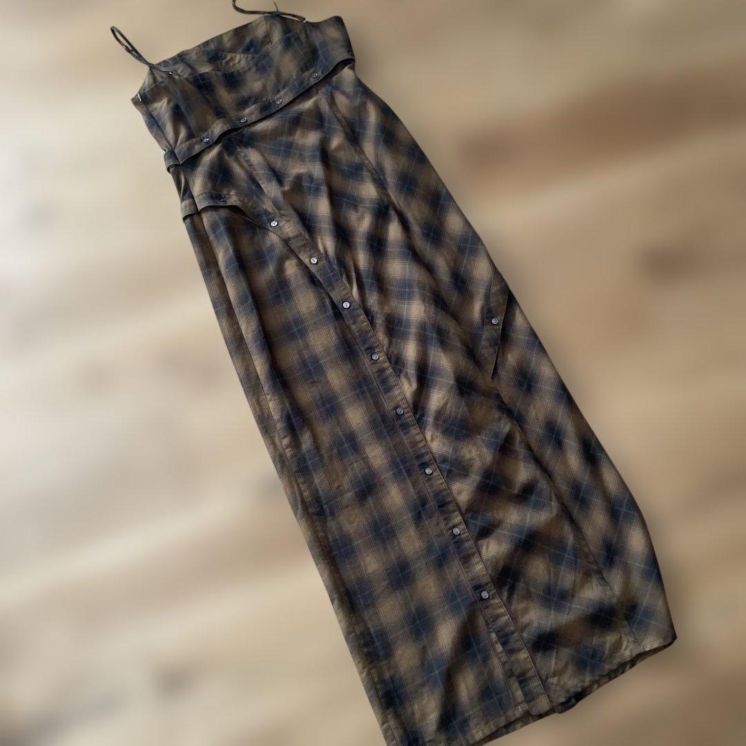 MAISON SPECIAL ボタンスリットチェックキャミワンピース　ブラウン