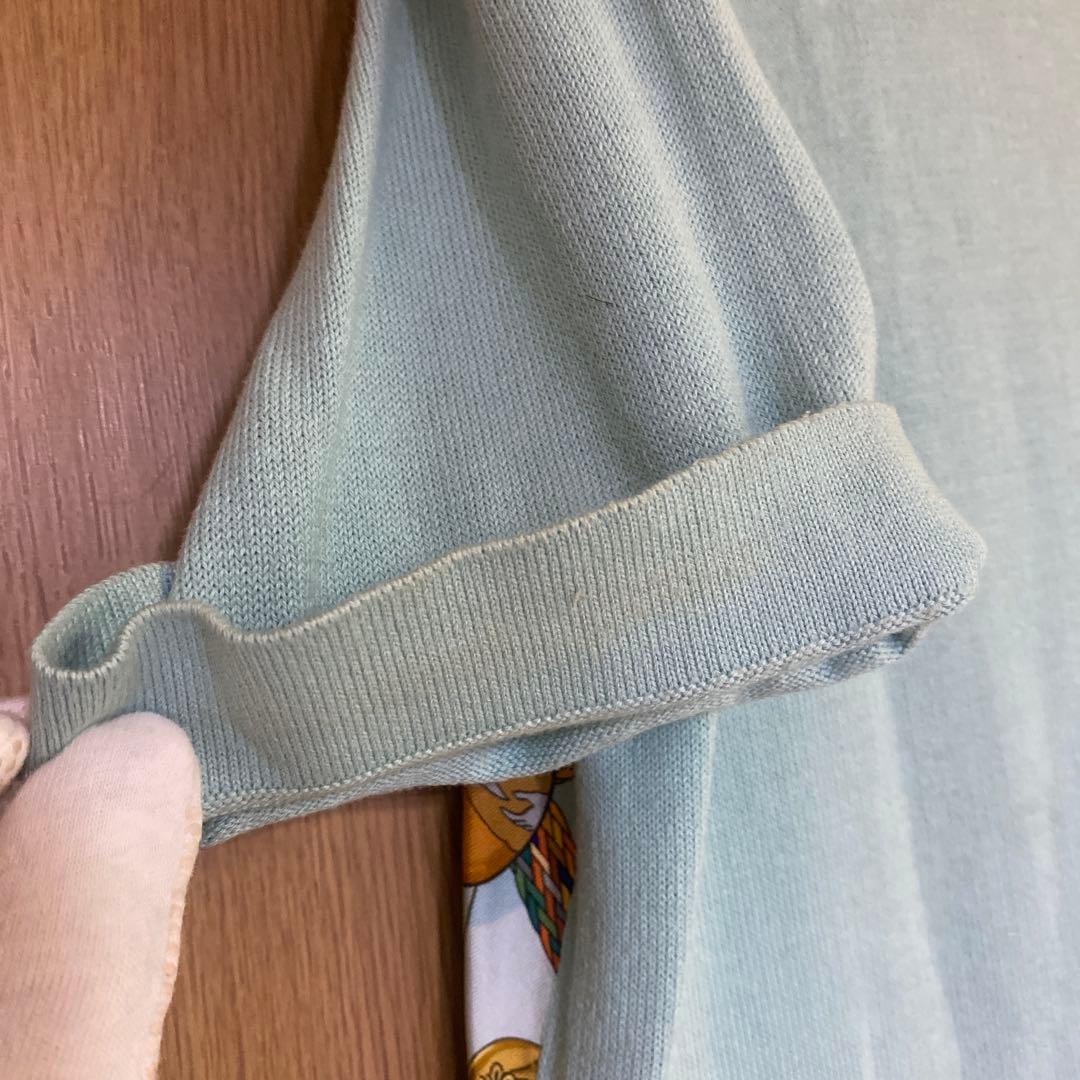 【送料無料】 HERMES エルメス シルク スカーフ柄 切替ポロシャツ M