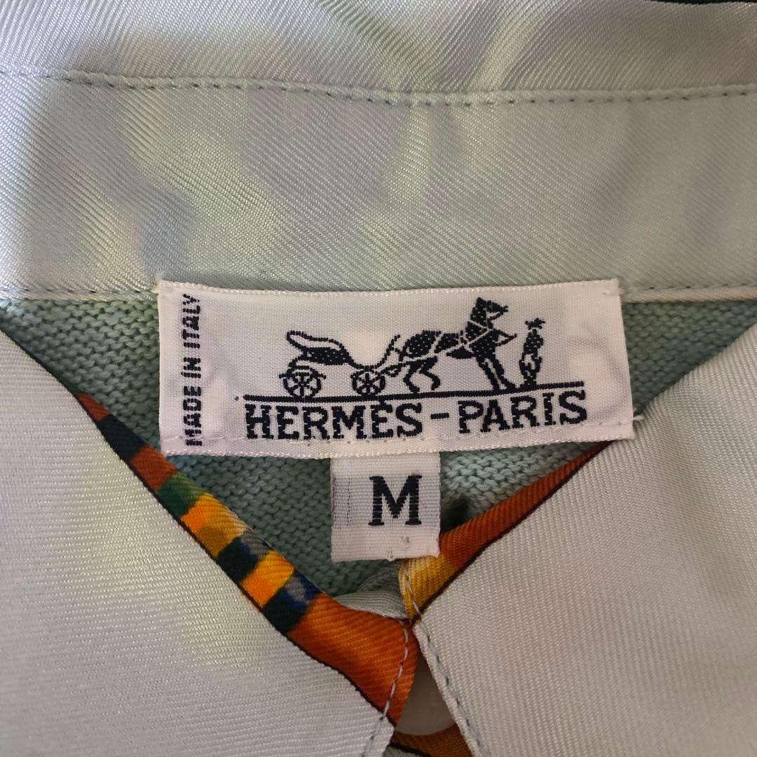 【送料無料】 HERMES エルメス シルク スカーフ柄 切替ポロシャツ M