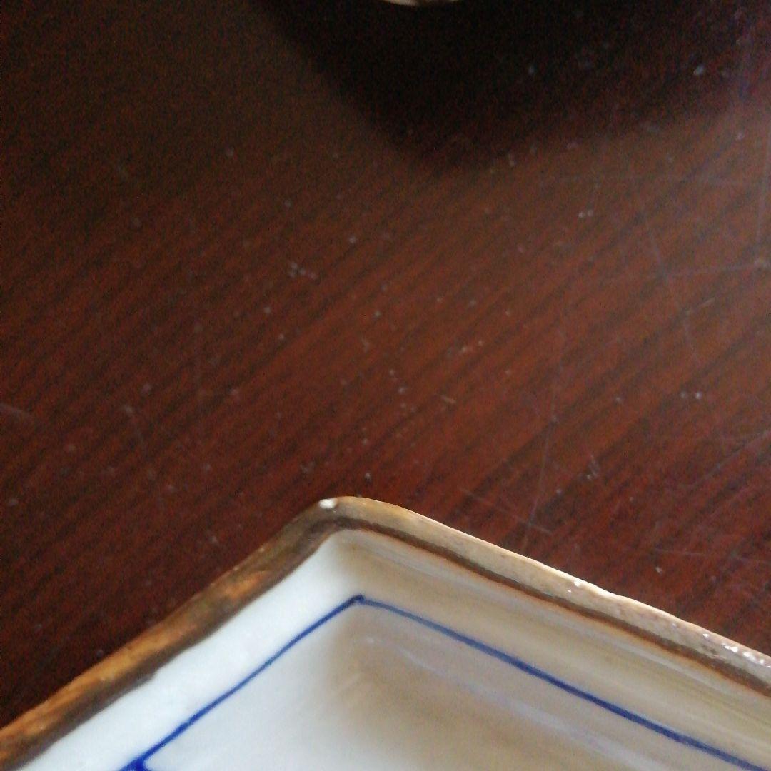 伊万里　染付茶縁六角皿　10枚　14cm　明治～大正期