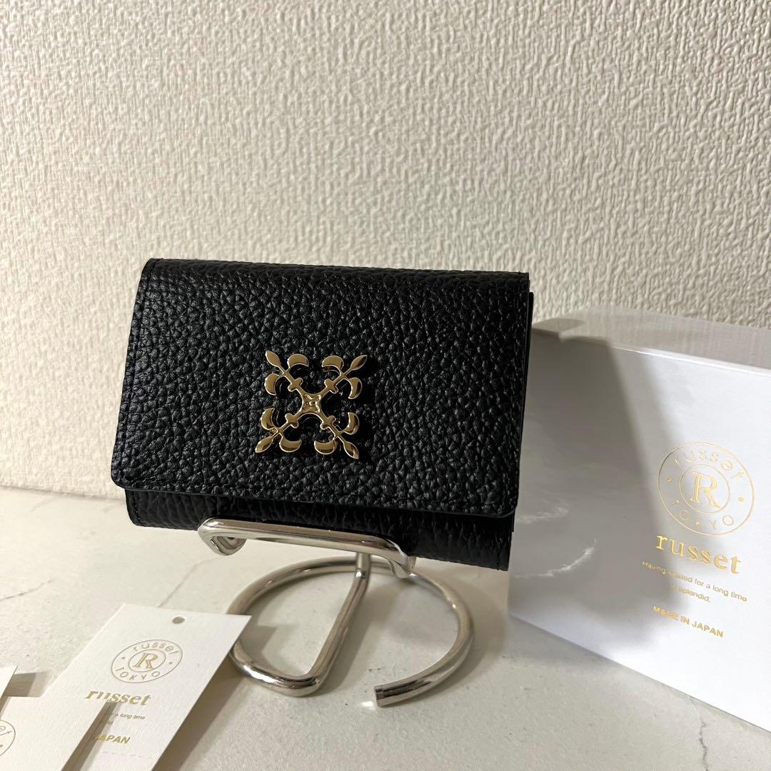 未使用品 ラシット モノグラム 3つ折り財布 ブラック 黒 レザー カード 箱付