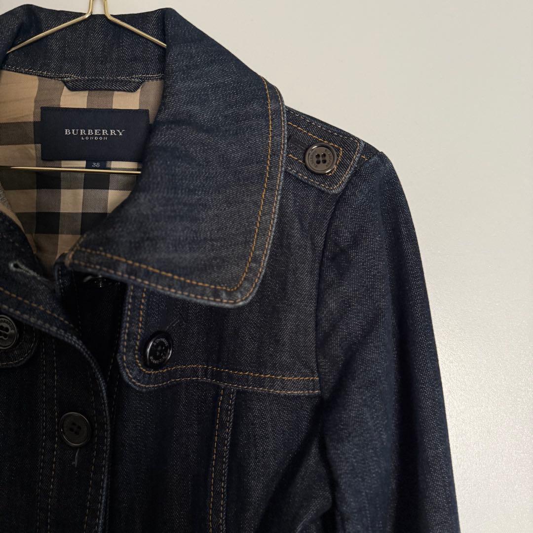 廃盤 美品　バーバリーロンドン　デニムジャケット ノバチェック裏地 革ロゴ 38