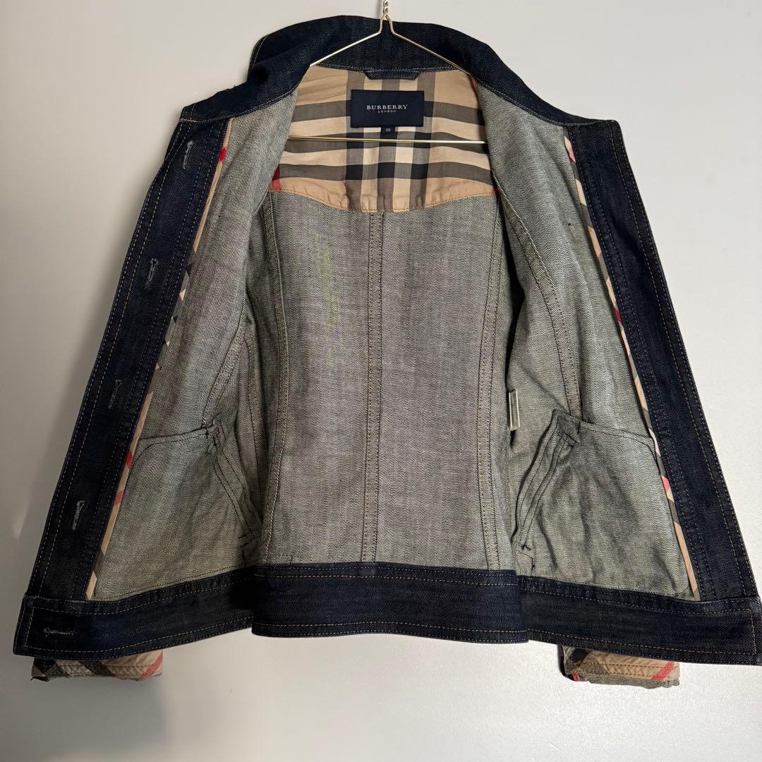 廃盤 美品　バーバリーロンドン　デニムジャケット ノバチェック裏地 革ロゴ 38
