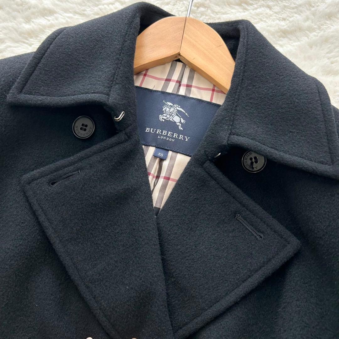 【極美品】BURBERRYLONDON Pコート　アンゴラ ノバチェック 黒38