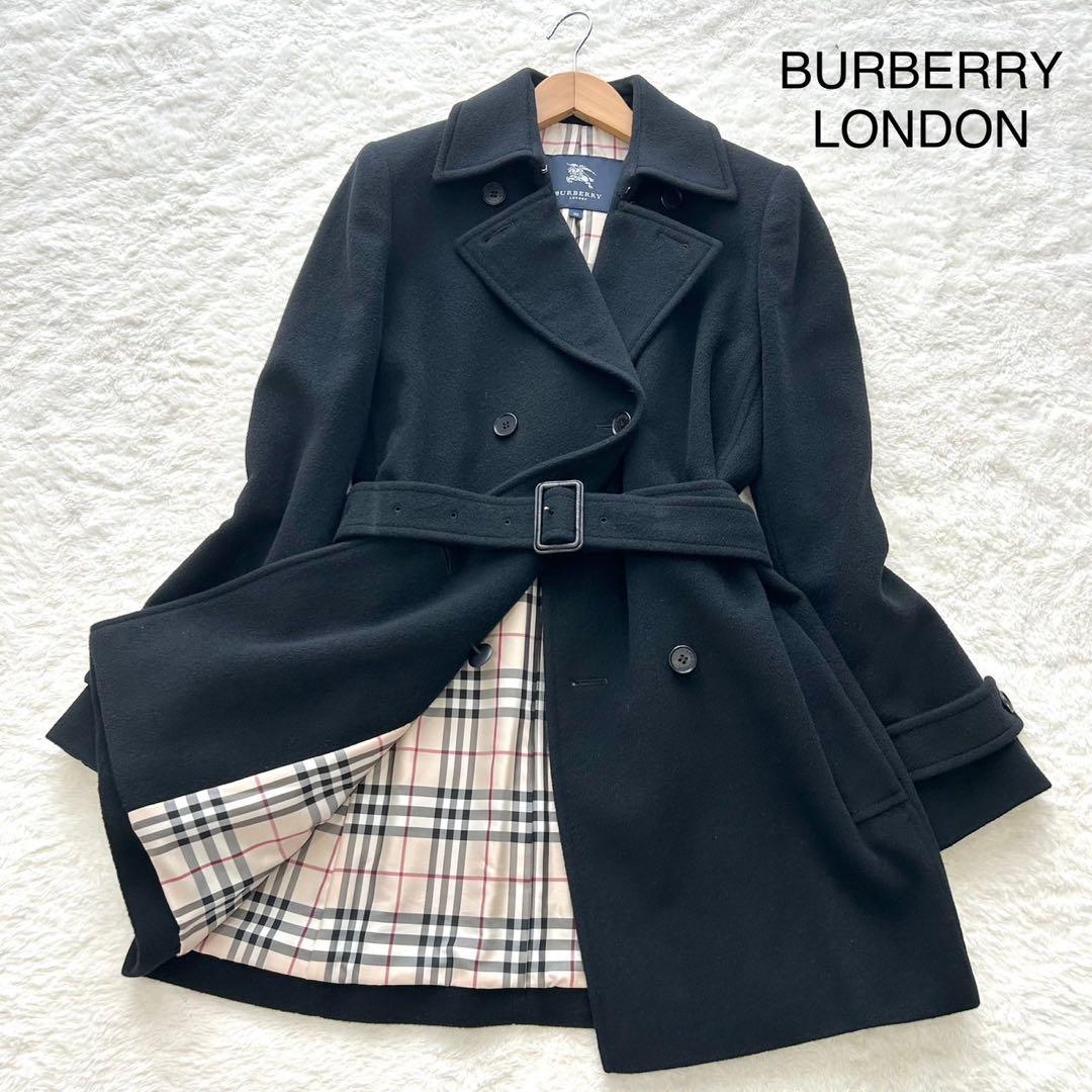 【極美品】BURBERRYLONDON Pコート　アンゴラ ノバチェック 黒38