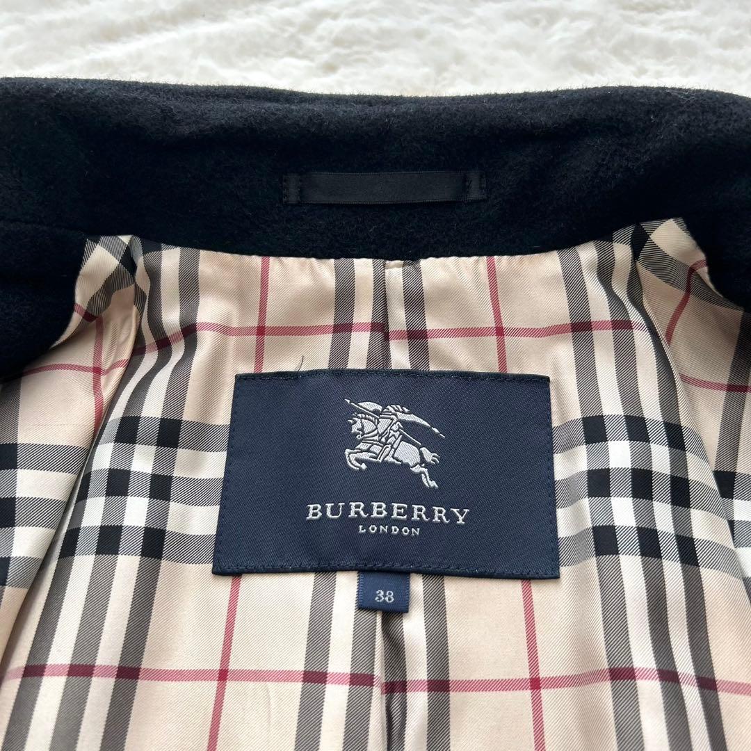 【極美品】BURBERRYLONDON Pコート　アンゴラ ノバチェック 黒38