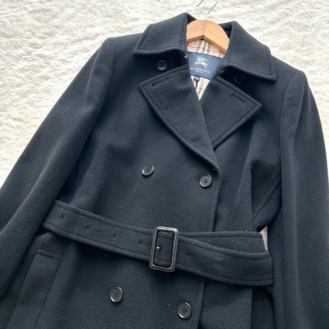 【極美品】BURBERRYLONDON Pコート　アンゴラ ノバチェック 黒38