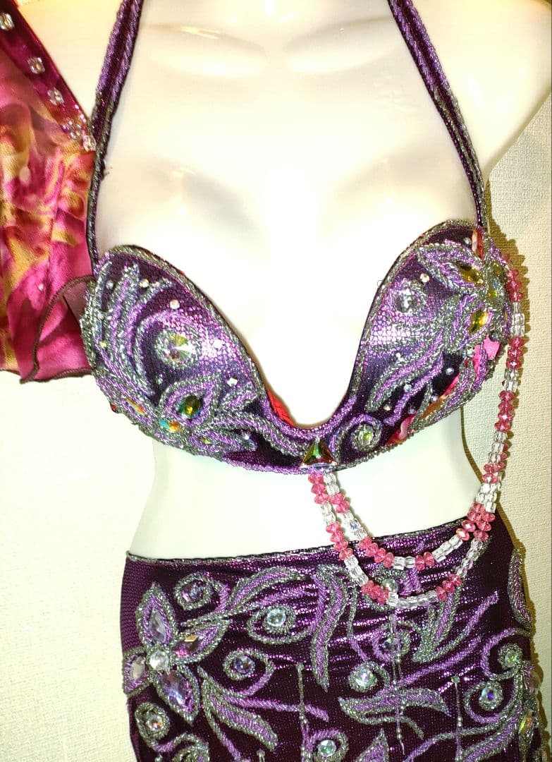 【新品】エジプト製紫色のベリーダンス衣装セット