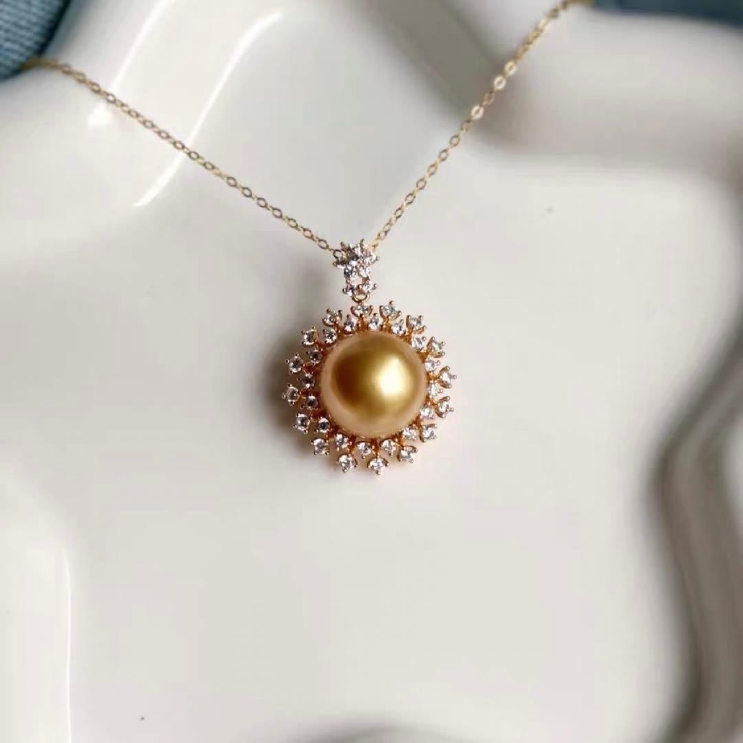 13〜14mm天然南洋ゴールドパールネックレス　上品な輝きの大粒真珠ペンダント