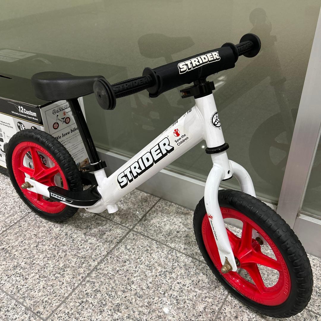 STRIDER スポーツ バランスバイク ホワイト/レッド セーブザチルドレン