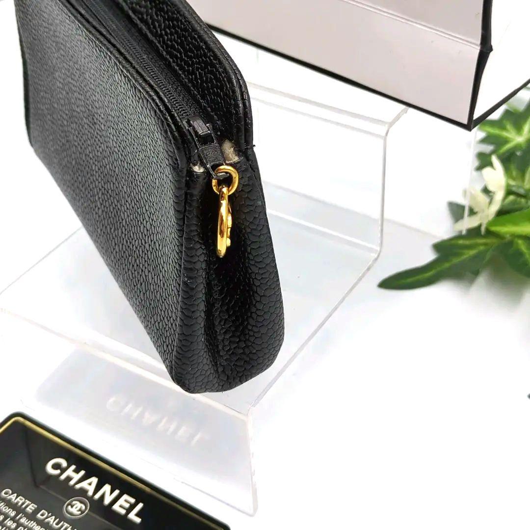 CHANEL　シャネル　ブラックレザー ミニポーチ ケース　コスメポーチ
