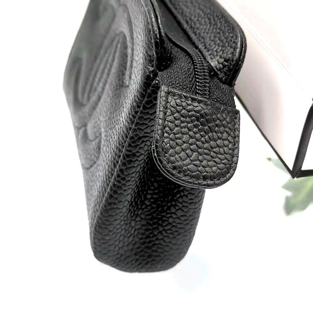 CHANEL　シャネル　ブラックレザー ミニポーチ ケース　コスメポーチ