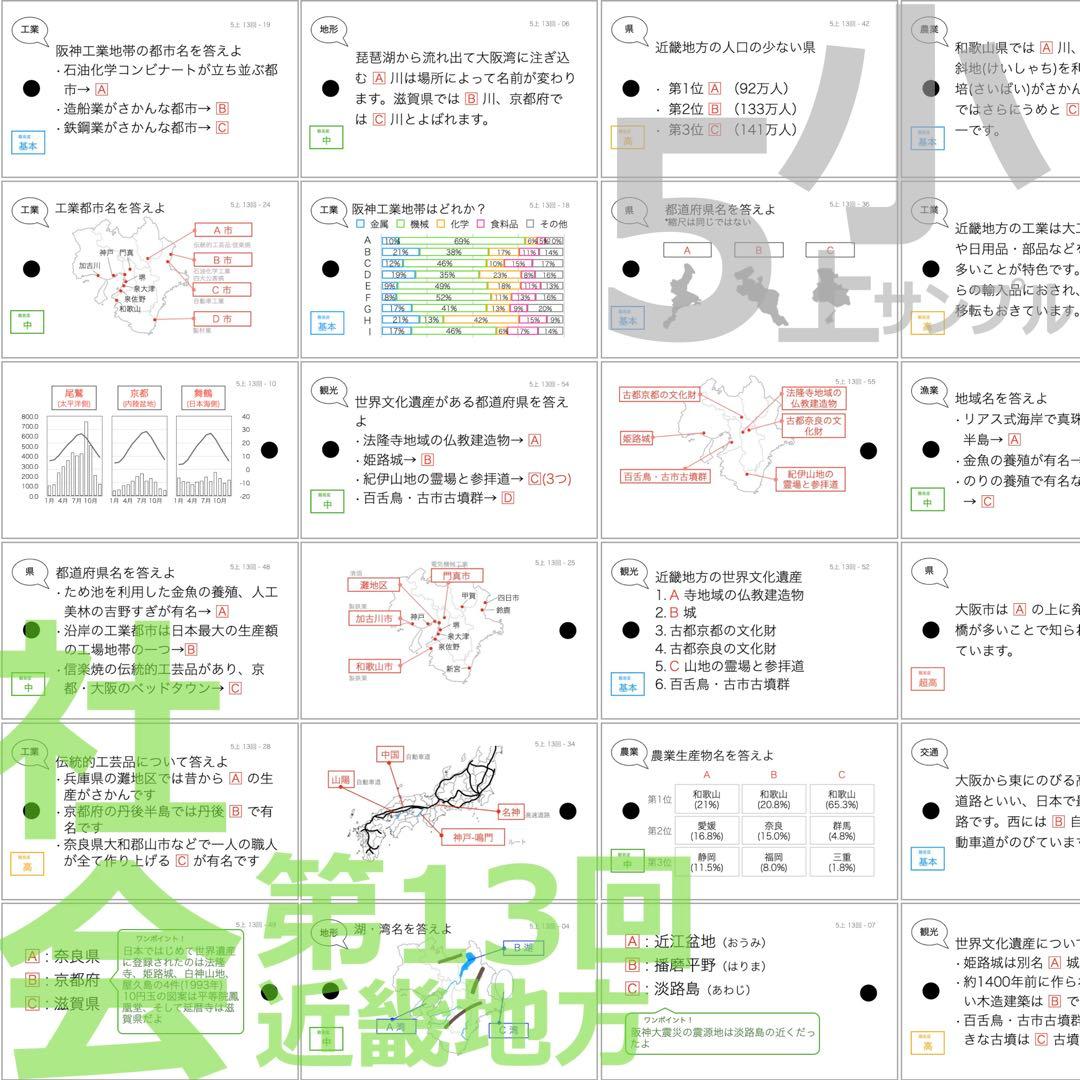 中学受験 暗記カード【5年上 社会11-19回】予習シリーズ 組み分け対策