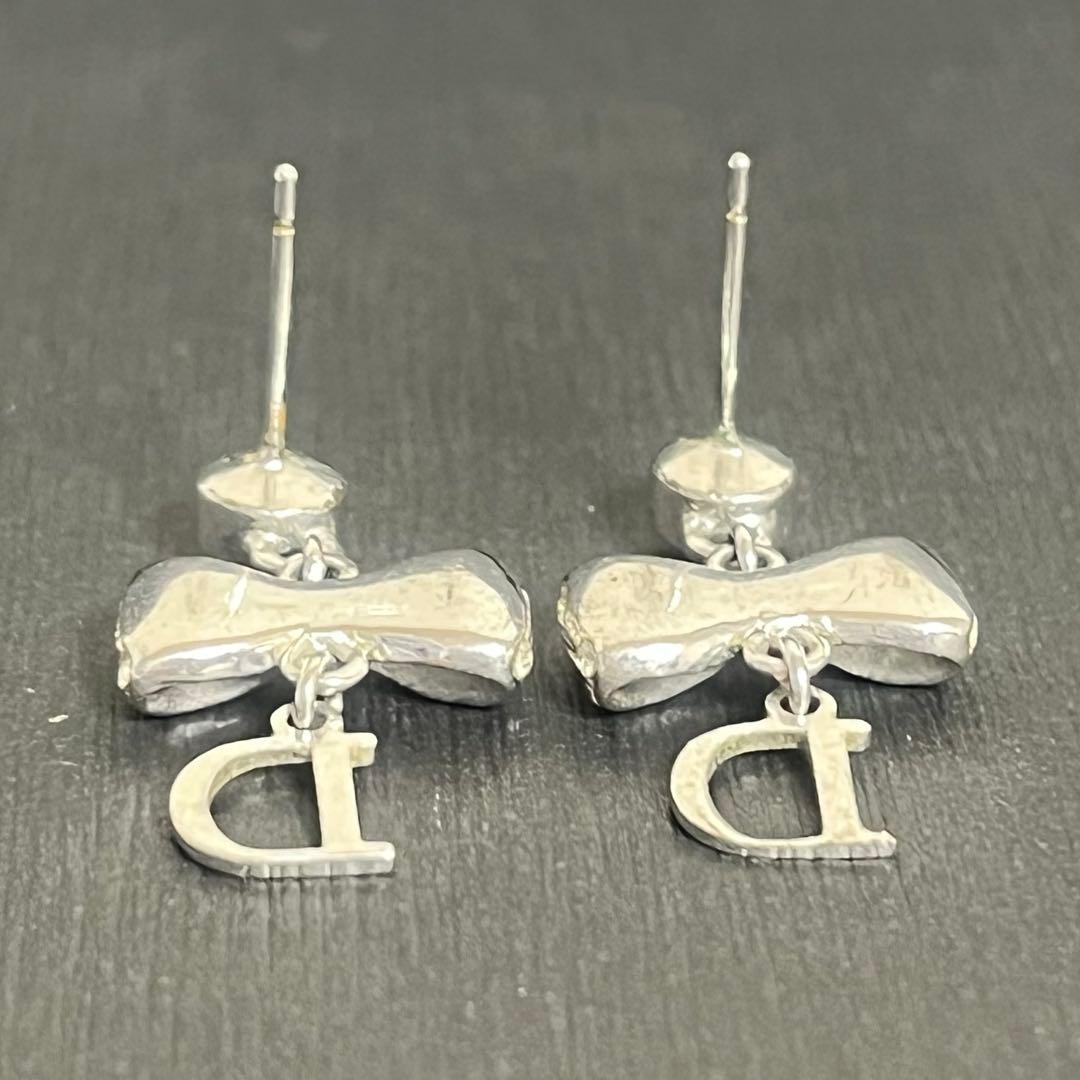 【希少】Dior ピアス リボン ラインストーン ロゴ ピンク シルバー