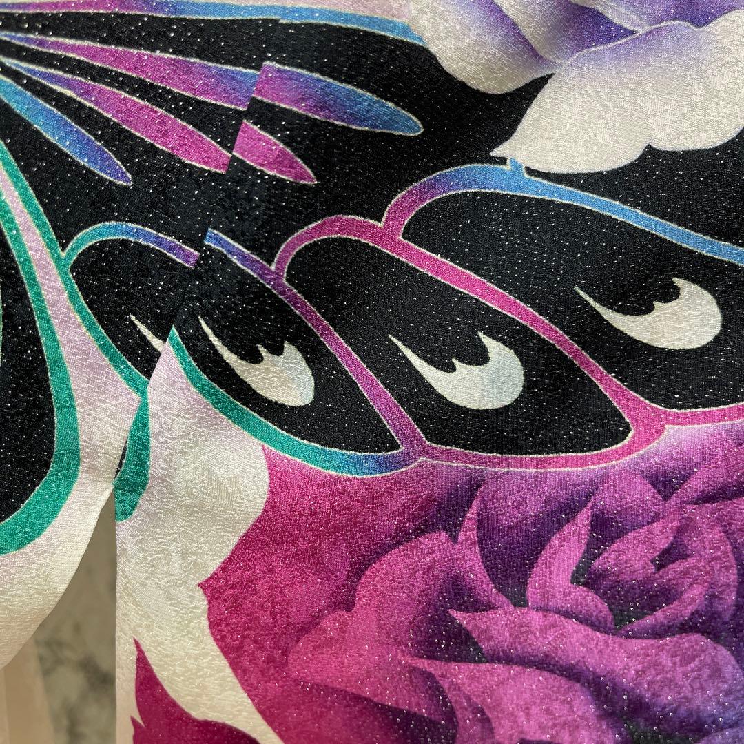 あらら様上質正絹豪華 ラメ、薔薇、蝶々 ゴージャス柄