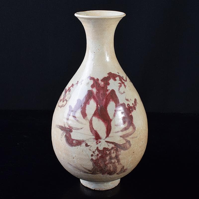 大発 中国　釉裏紅　花文　玉壺春瓶　金継ぎ直し　V　R7961