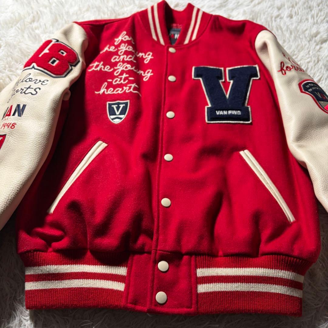 極美品■VAN JACKET スタジャン　フルデコ　袖レザー　ワッペン　M