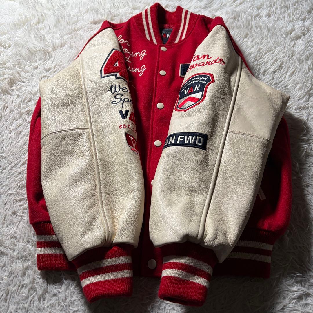 極美品■VAN JACKET スタジャン　フルデコ　袖レザー　ワッペン　M