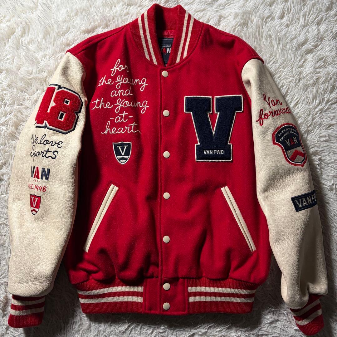 極美品■VAN JACKET スタジャン　フルデコ　袖レザー　ワッペン　M