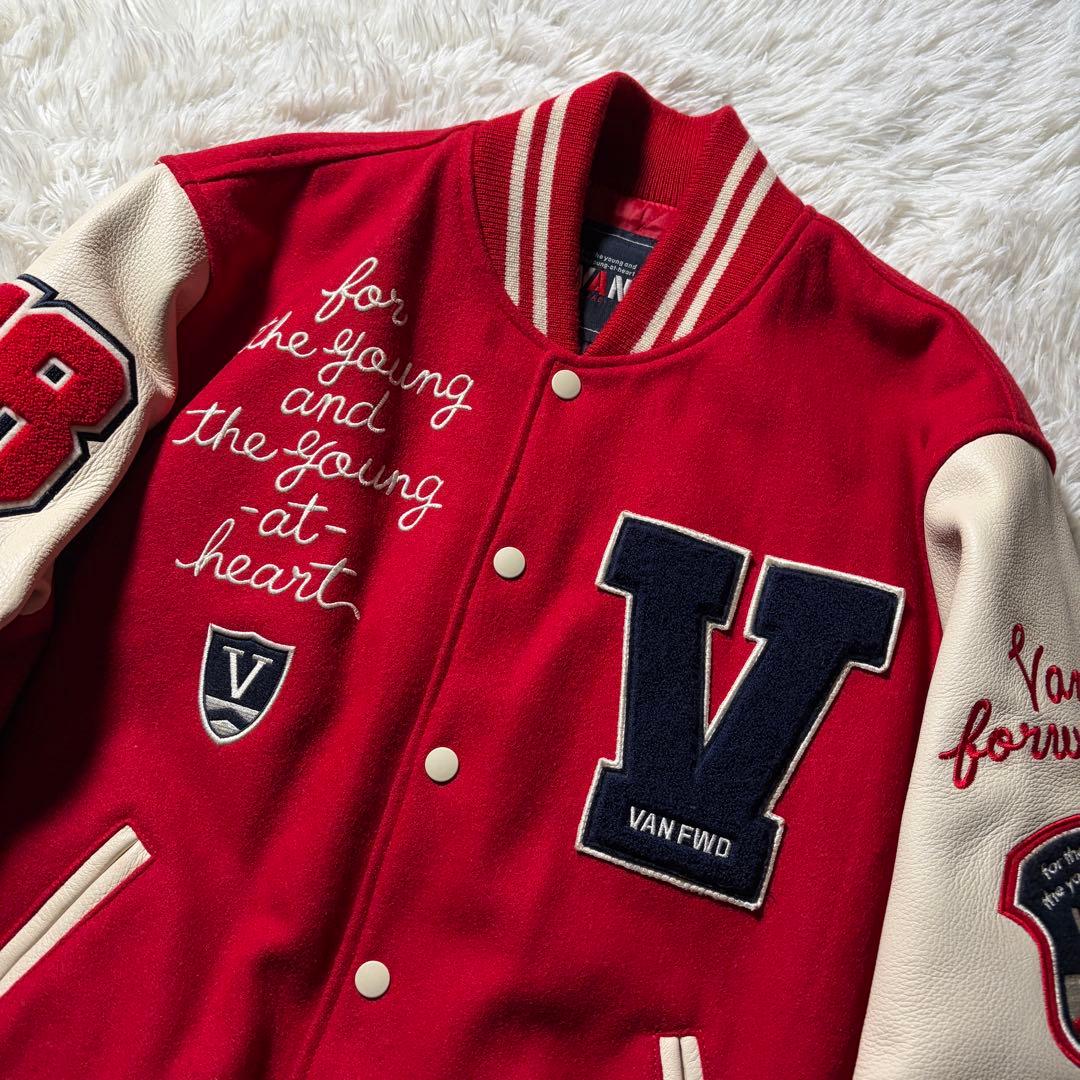 極美品■VAN JACKET スタジャン　フルデコ　袖レザー　ワッペン　M